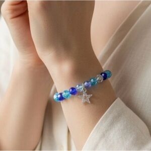 Blue and Silver Star Charm Stretch Bracelet